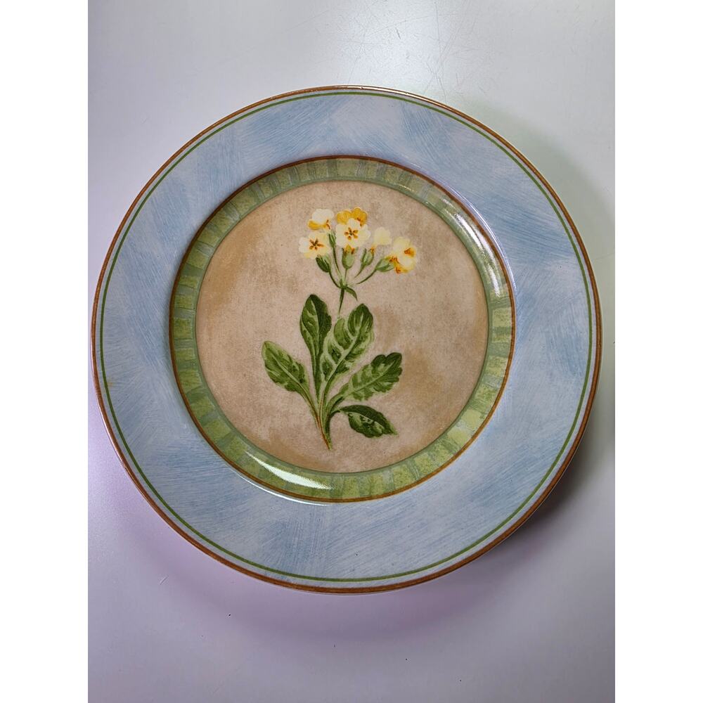 222 FIFTH Clover Collection Blue Rim Wildflower 8" Salad Plates Set of 4 - Picture 2 of 8